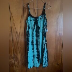 Raya Sun Black and Teal Tie-Dye Dress